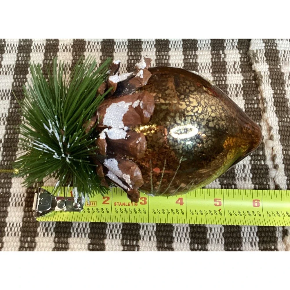 Pine Cone Mercury Blown Glass Christmas Tree Ornament Real Pinecone Decor Large